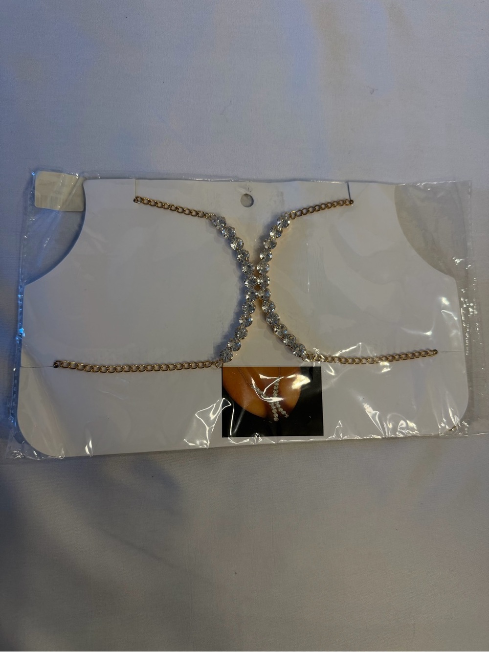 Gold-Tone Crystal Chain Body Necklace - Clear Rhinestones